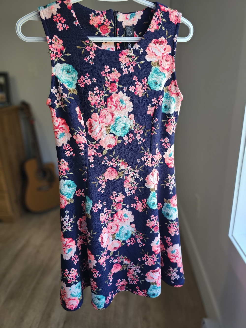Navy Floral Sleeveless Dress